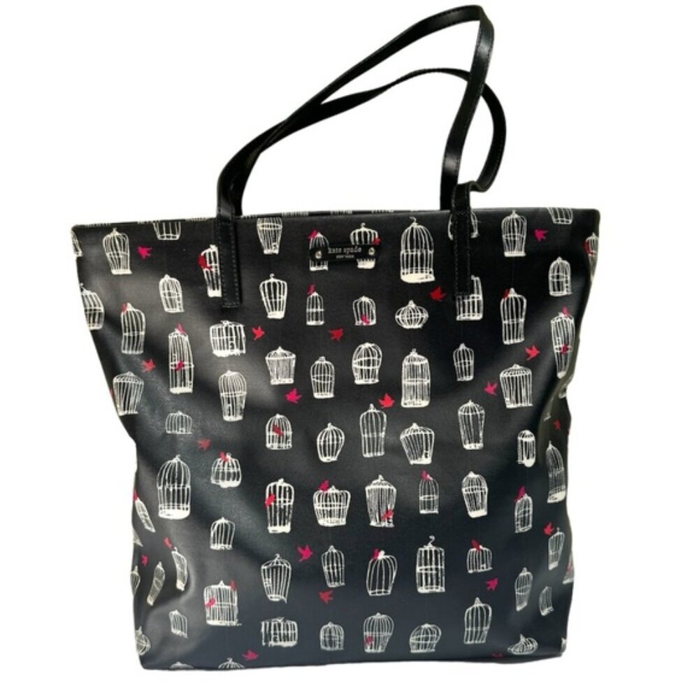 Kate Spade Jade Drive Bon Leather Shoulder Bag Tote Shopper Bird Cage Tote Birds